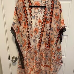 Floral Boho Kimono Cardigan in Peach and Orange